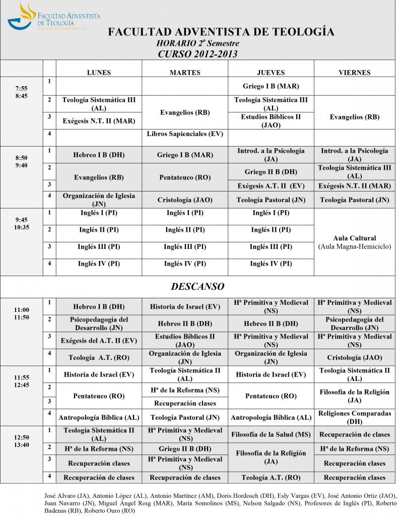 HORARIO SEGUNDO SEMESTRE